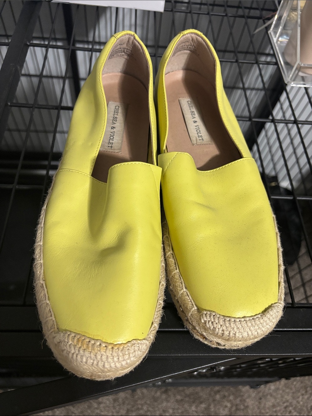 Chelsea & Violet Bright Yellow Leather Espadrille Flats